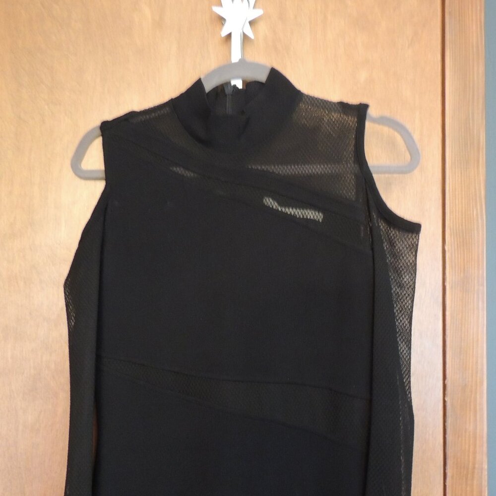 Rachel Rachel Roy Mixed Mesh Sleeveless Mock Neck Midi Dress – Black, Size L